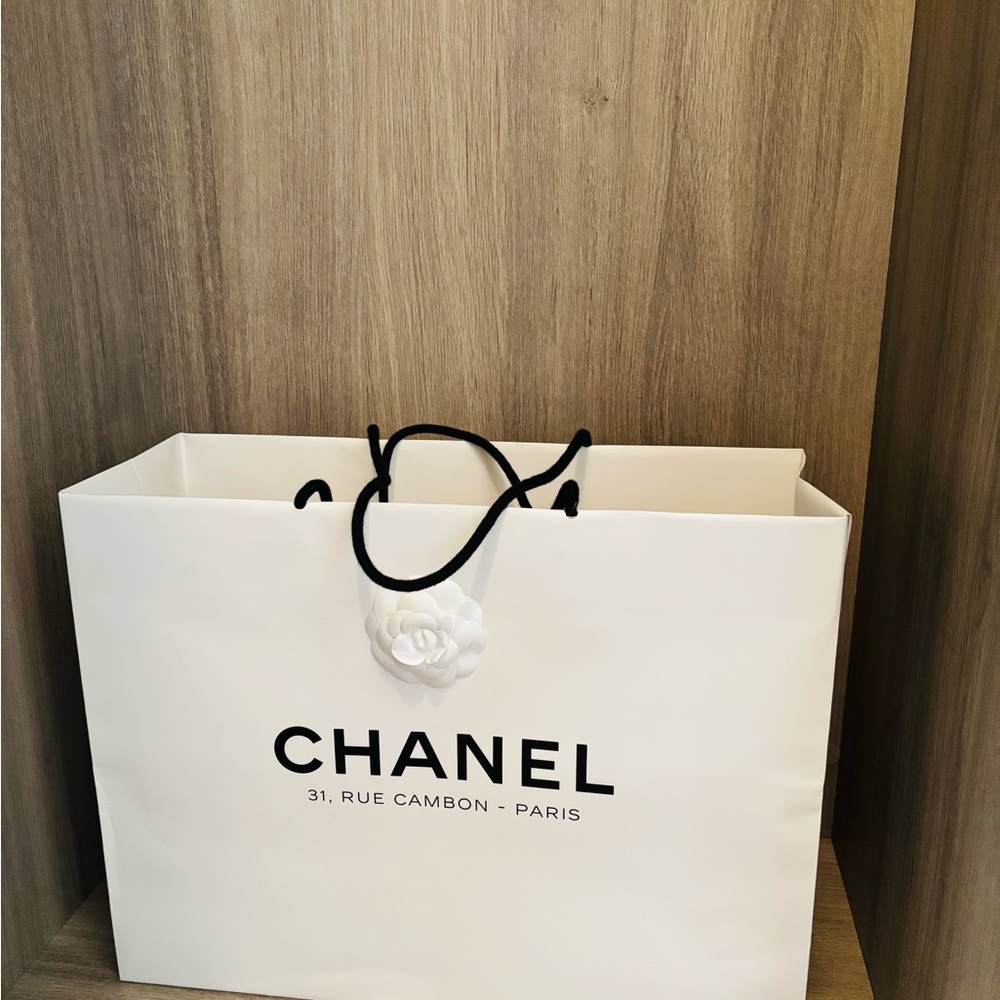 CHANEL White and Black Shopping Bag